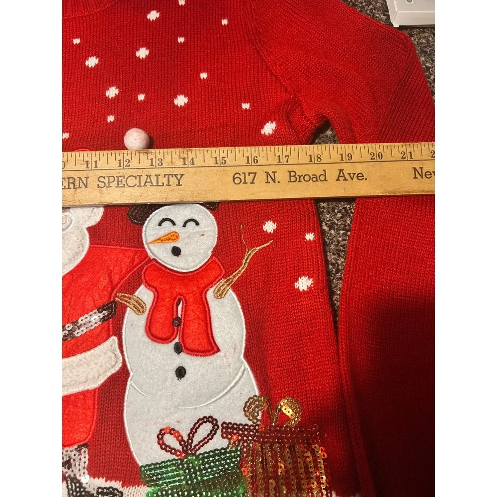 Karen Scott Womens Red Christmas Sweater Santa Reindeer‎ Snowman Sequins Small
